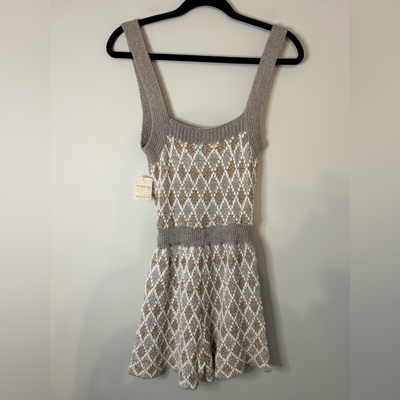 NWT Free People x Revolve Dream Diamonds Knitted Lounge Romper in Grey Combo - Picture 8 of 11
